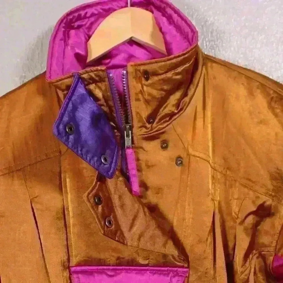 VINTAGE 80s Gerry Ski Snow Coat Metallic Copper Purple Space Age Women Large - Picture 14 of 16